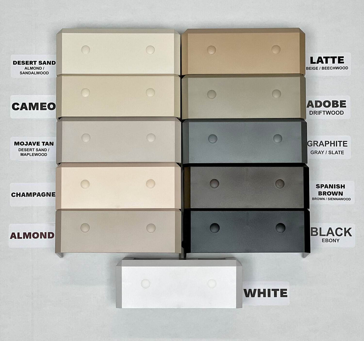 Alumabase color swatches, 11 colors in total