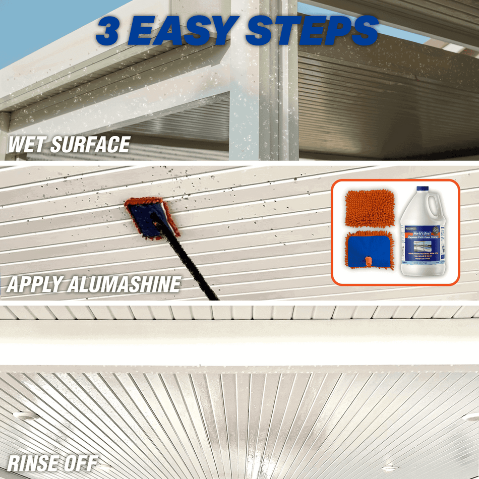Use Alumashine patio cover cleaner in 3 easy steps