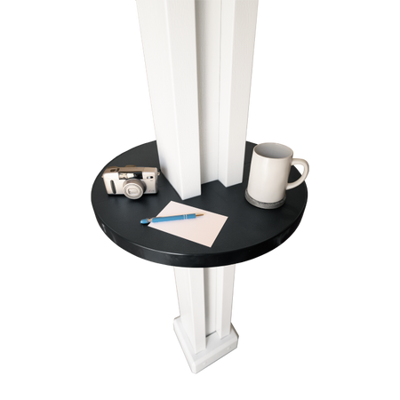 Black AlumaTable mounted on a patio cover post with no background