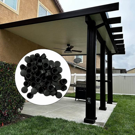 Black patio cover hole plugs used to cover up ugly holes on an aluminum patio cover that are part of installation