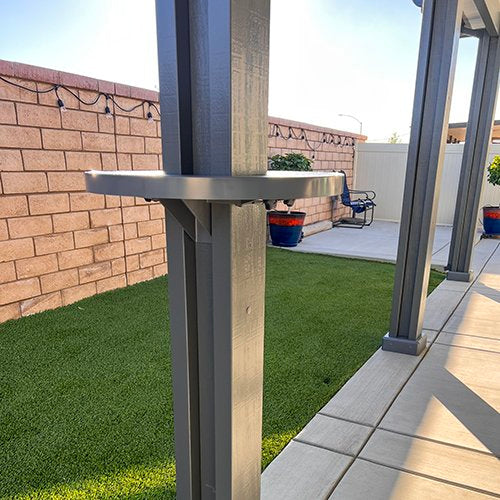 Graphite Slate Grey alumatable installed on a patio cover post that matches its color