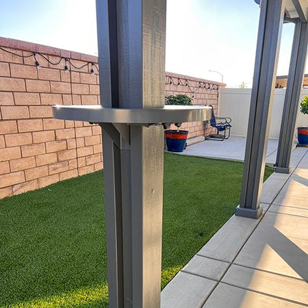 Graphite Slate Grey alumatable installed on a patio cover post that matches its color
