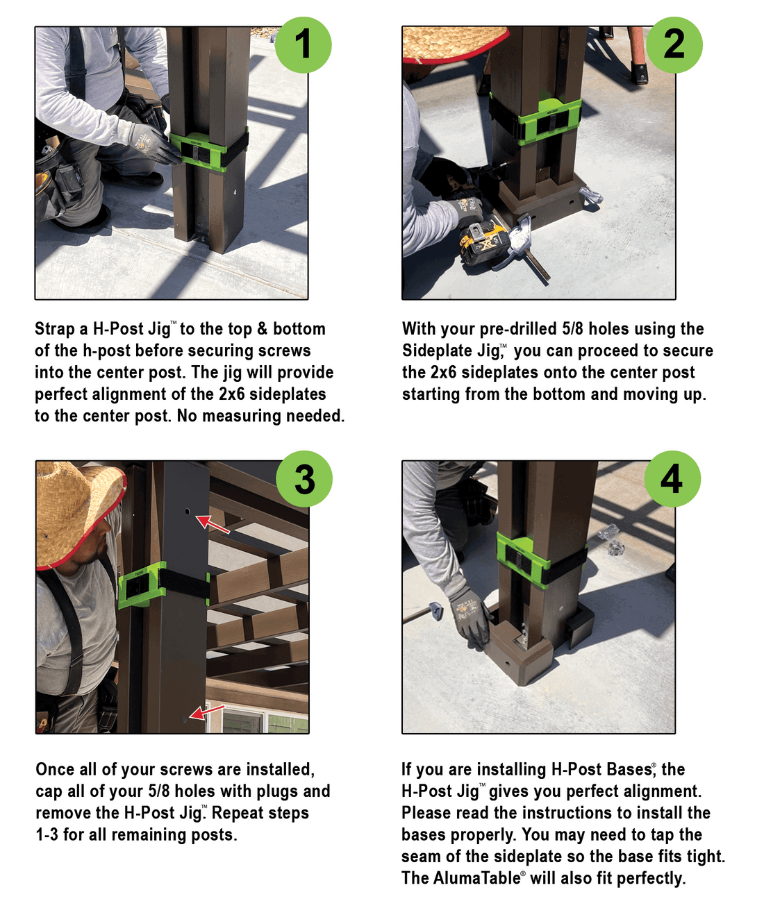Instructions for how to use the h-post jig for patio cover h-posts