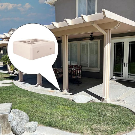 Senora beige alumabase installed on a matching color alumawood patio cover with close up of model