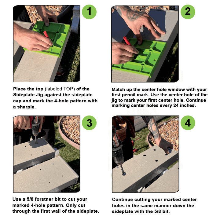 Instructions for how to use the side plate jig in 4 basic steps