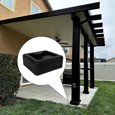 Black ebony alumabase installed on a black patio cover post with close up shot